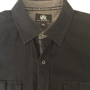 Rock & Republic Mens Dress Shirt Black Size LG
